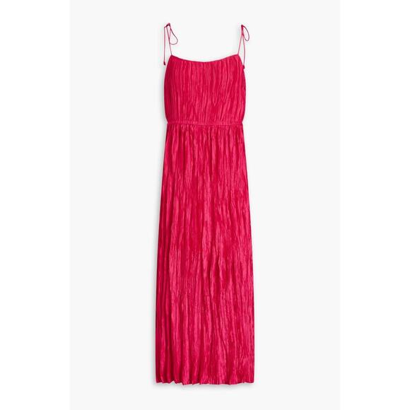 Ulla Johnson Orla Tie Shoulder Plissé Red Pleated Midi Dress 6 Small - Picture 16 of 16